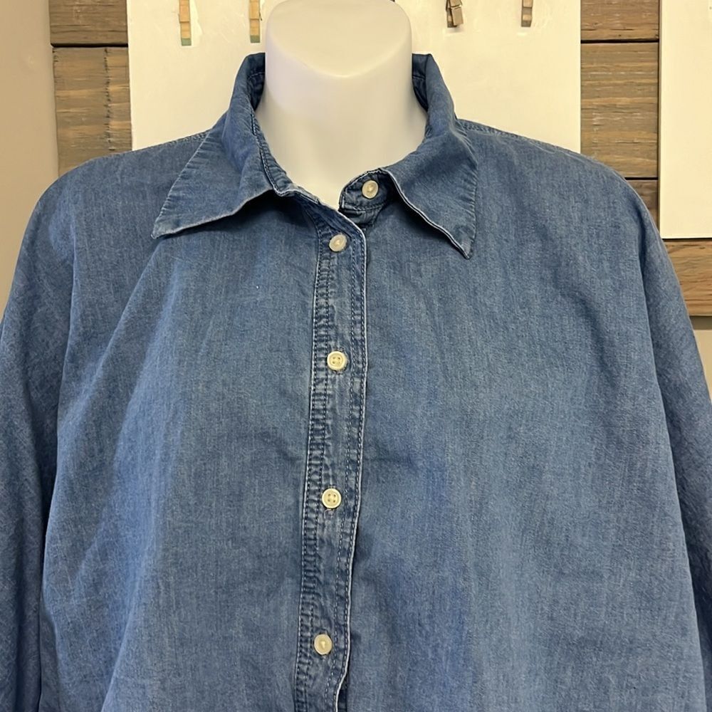 Banana Republic Blue Chambray Lined Bubble Sleeve Button Down Shirt- Small - Picture 5 of 12